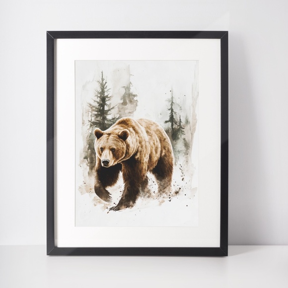 Watercolor Brown Bear Portrait Wall Art Illustration Print Poster Unframed - Picture 3 of 9